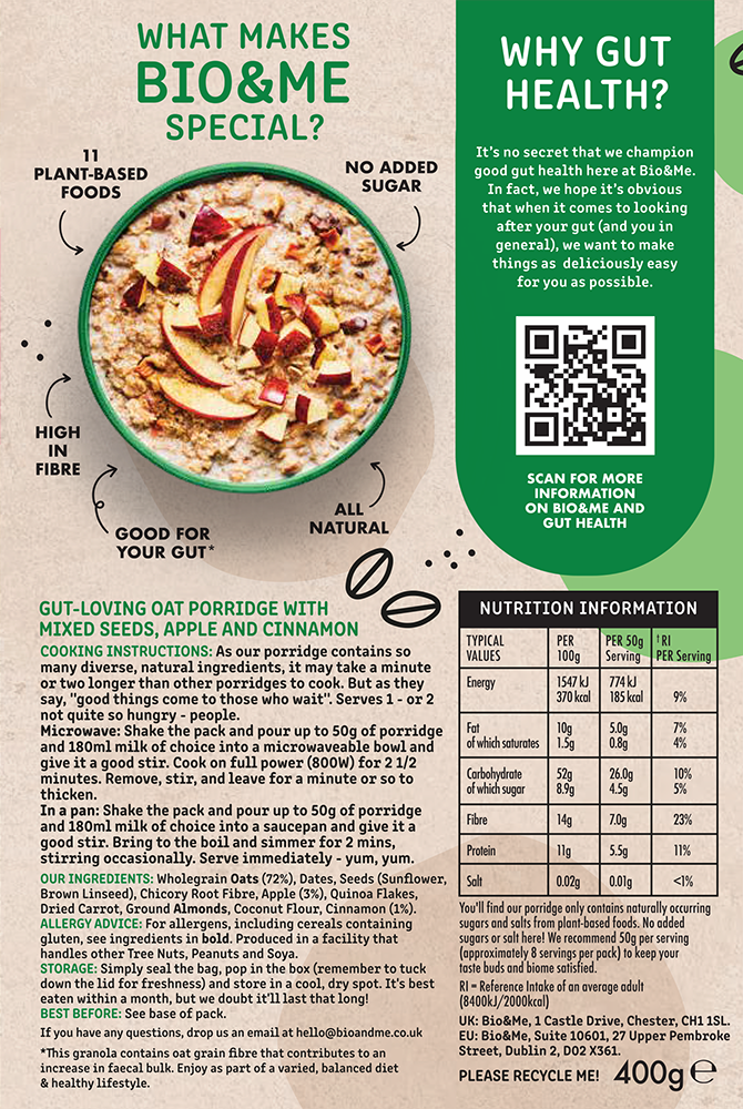 BIG VALUE 6-PACK OF APPLE & CINNAMON GUT-LOVING PORRIDGE (6x400g)